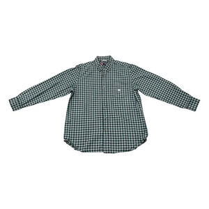 Vintage Chaps Green, White, and Black  Plaid Button Up Dress Shirt Size Large